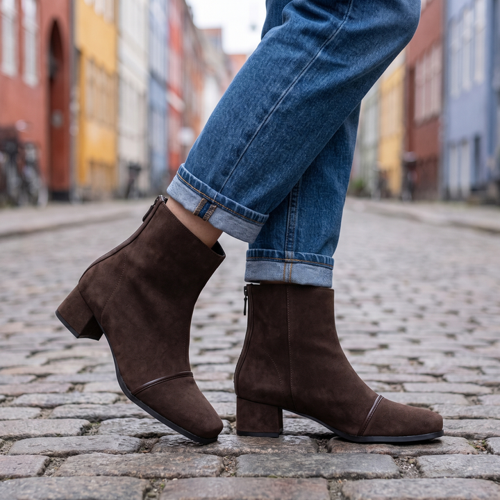Hugh │ Women's Block Heel Boots With Square Toe And Ankle-High Shaft
