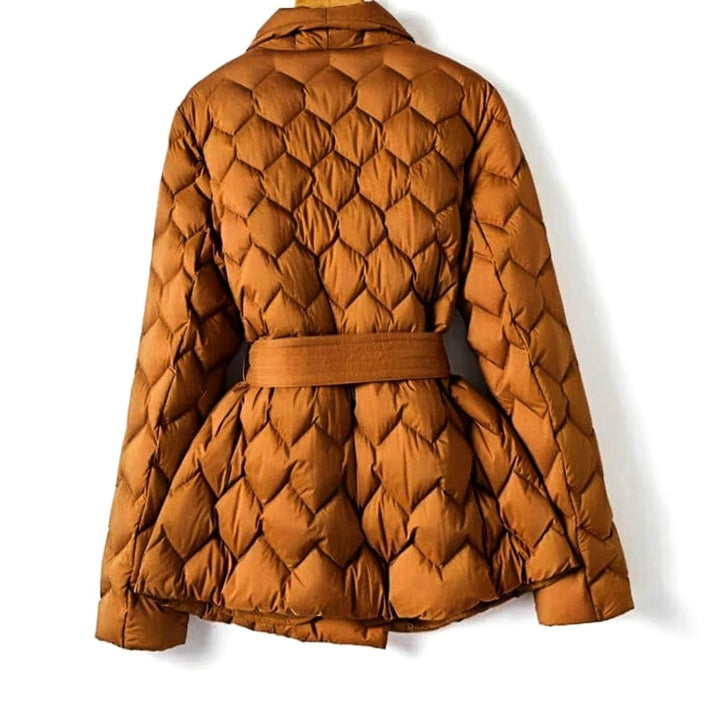 Florence │ Women's Diamond Quilted Puffer Jacket With Tie Belt And Lapel Collar