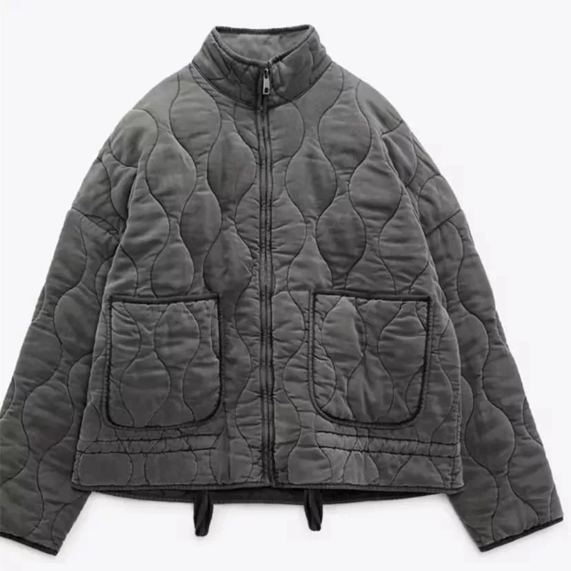 Georgia │ Women's Quilted Jacket With High Stand Collar And Oversized Patch Pockets