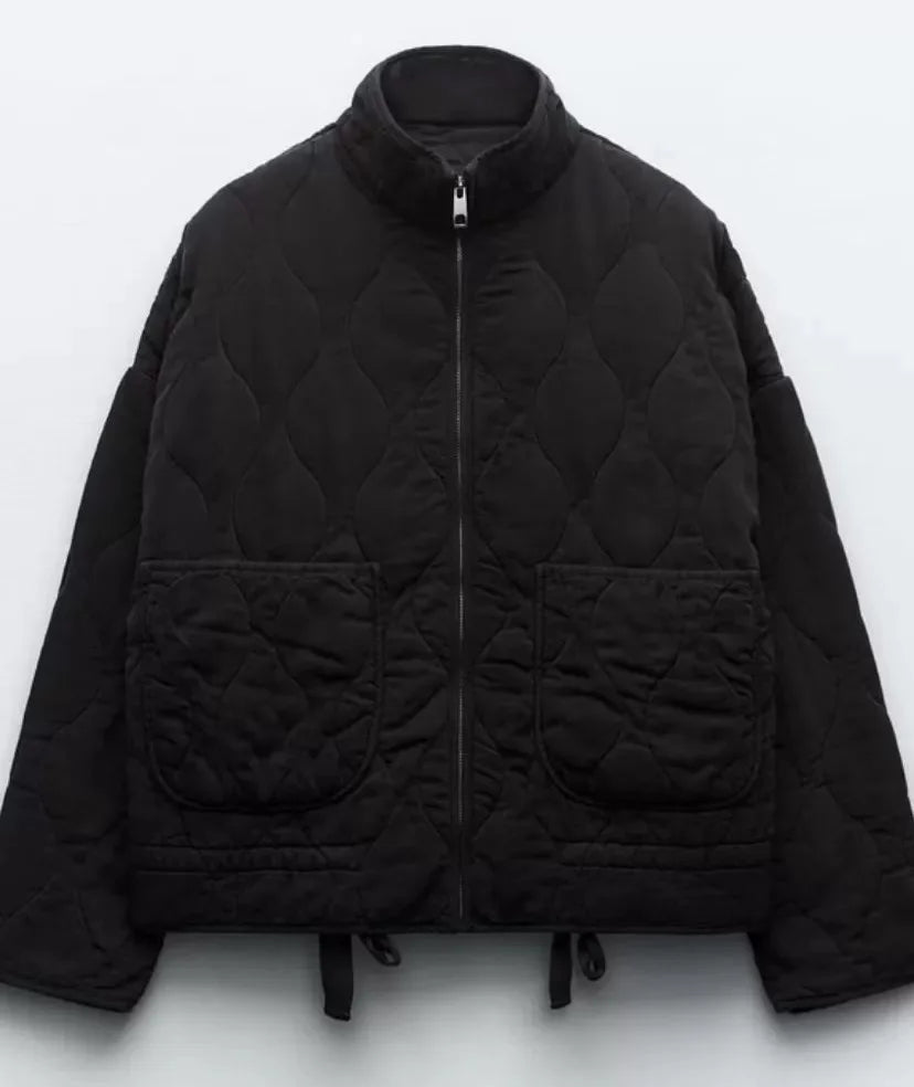 Georgia │ Women's Quilted Jacket With High Stand Collar And Oversized Patch Pockets
