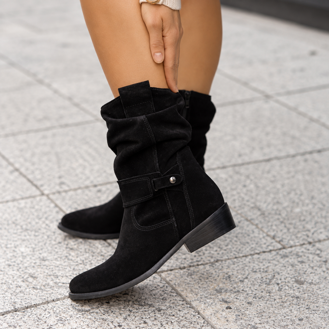 Harriet │ Women's Slouch Shaft Ankle Boots With Block Heel And Inner Zip
