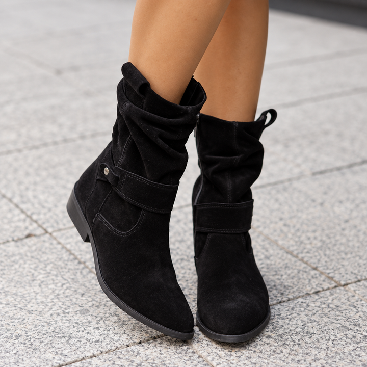 Harriet │ Women's Slouch Shaft Ankle Boots With Block Heel And Inner Zip