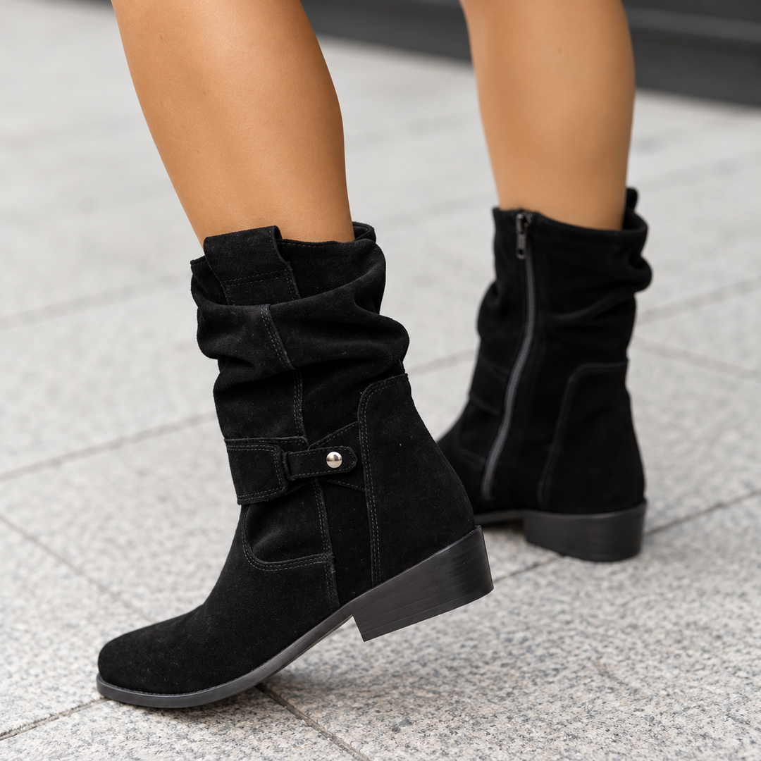 Harriet │ Women's Slouch Shaft Ankle Boots With Block Heel And Inner Zip