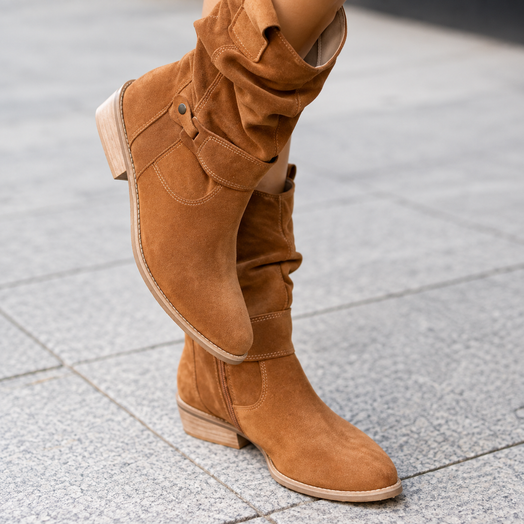 Harriet │ Women's Slouch Shaft Ankle Boots With Block Heel And Inner Zip