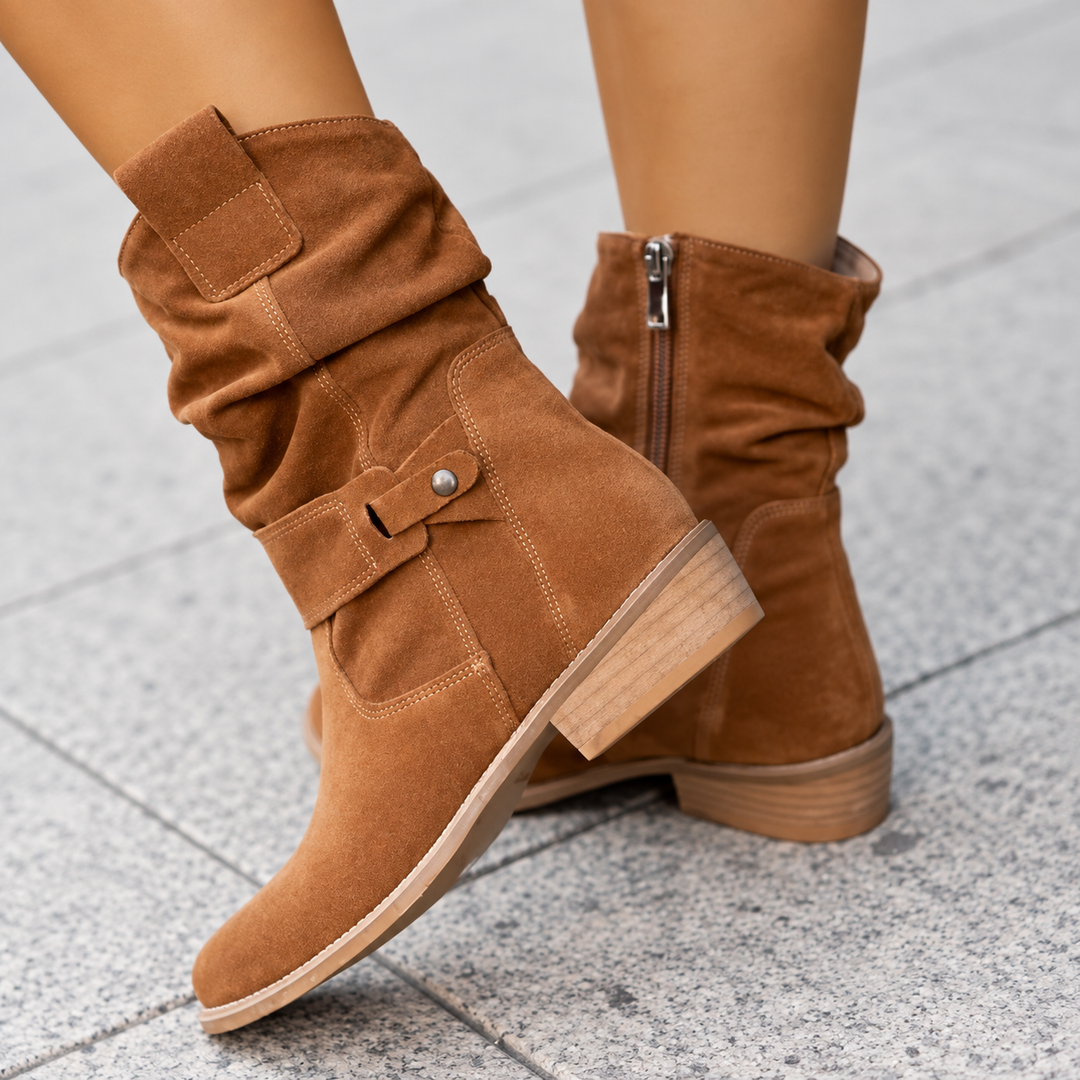 Harriet │ Women's Slouch Shaft Ankle Boots With Block Heel And Inner Zip