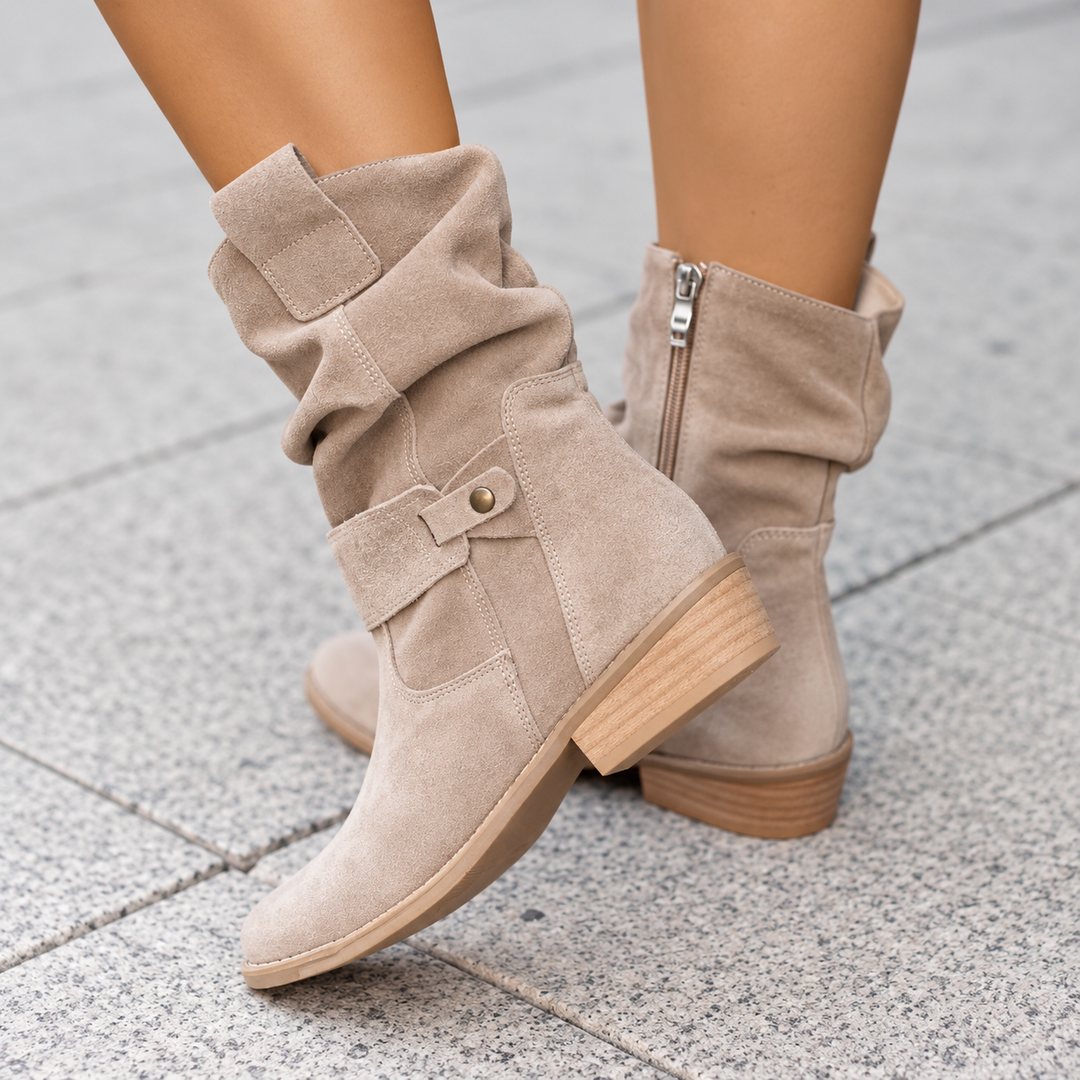 Harriet │ Women's Slouch Shaft Ankle Boots With Block Heel And Inner Zip