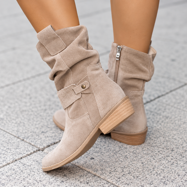 Harriet │ Women's Slouch Shaft Ankle Boots With Block Heel And Inner Zip