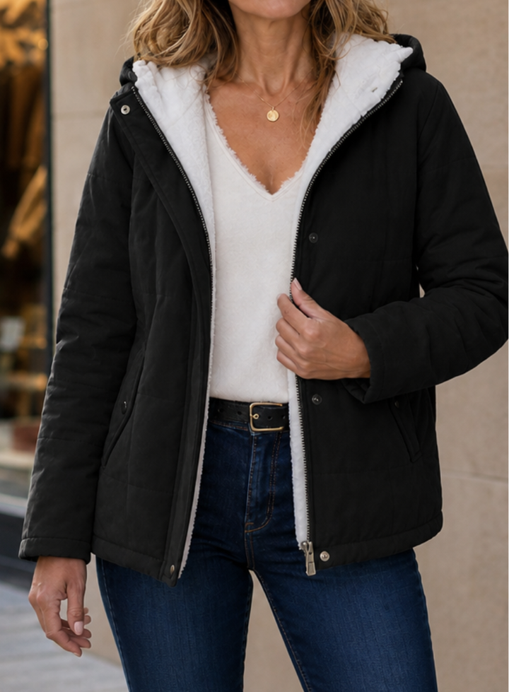 Warm Hooded Quilted Jacket with Sherpa Fleece Lining