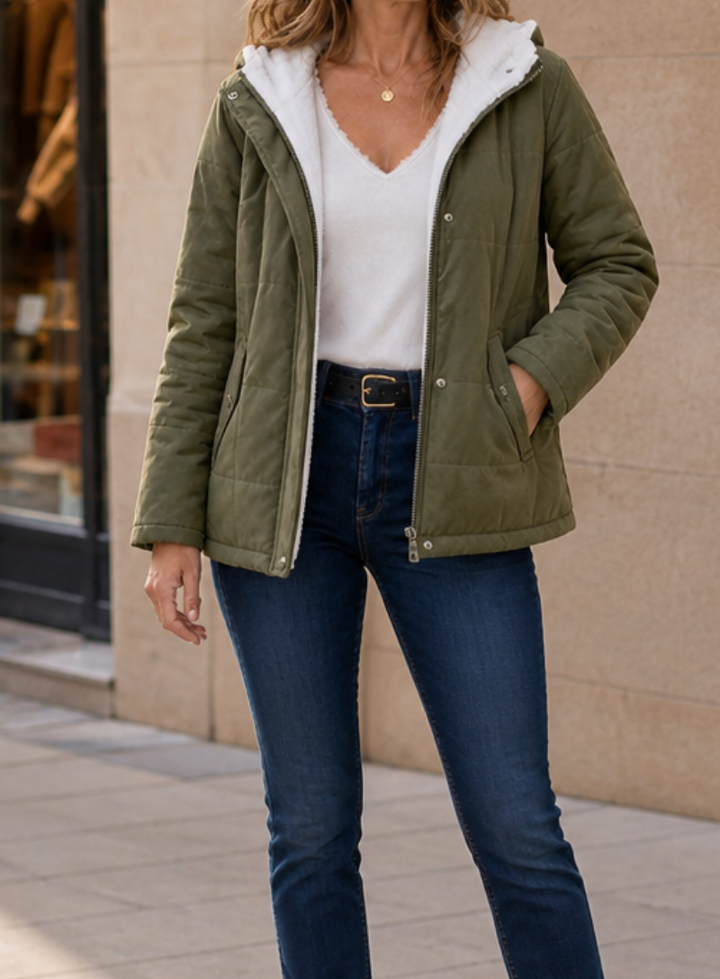 Warm Hooded Quilted Jacket with Sherpa Fleece Lining