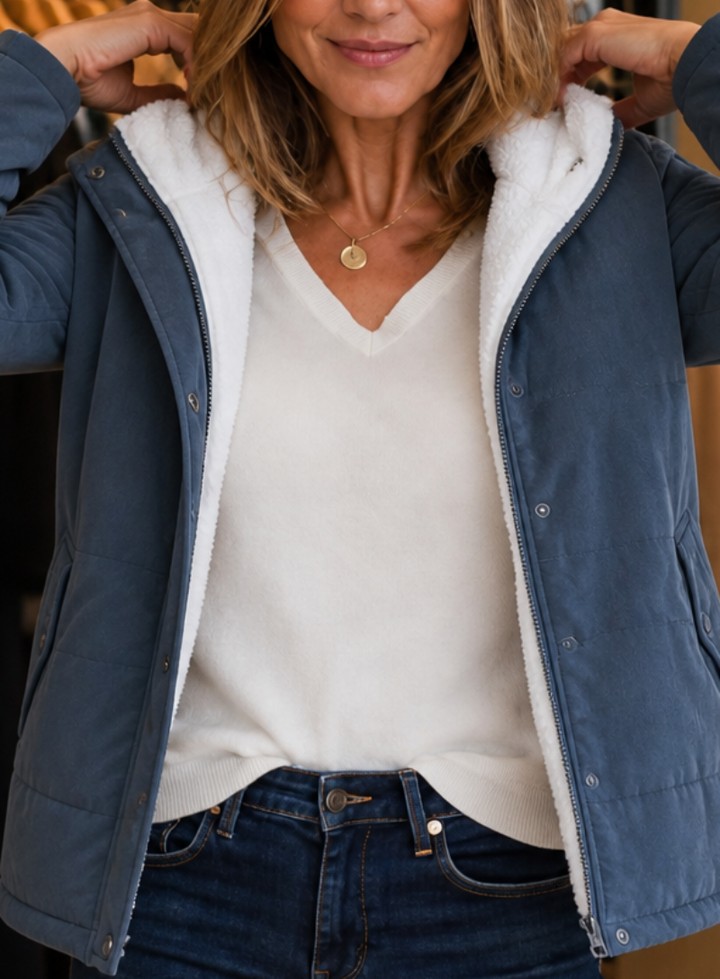 Warm Hooded Quilted Jacket with Sherpa Fleece Lining