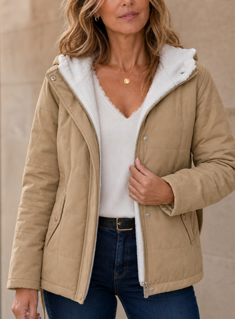 Warm Hooded Quilted Jacket with Sherpa Fleece Lining