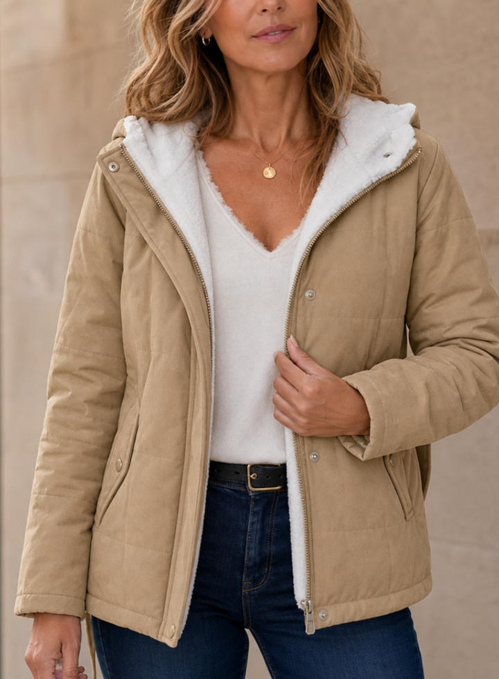 Warm Hooded Quilted Jacket with Sherpa Fleece Lining