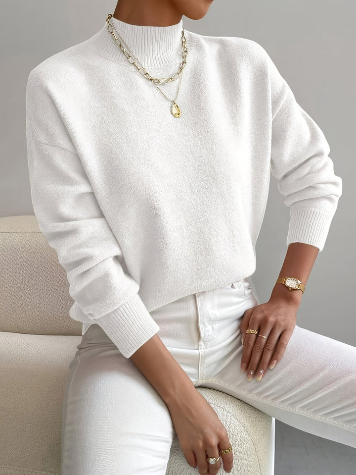 Winifred │ Women's Funnel Neck Knit Jumper With Ribbed Detailing