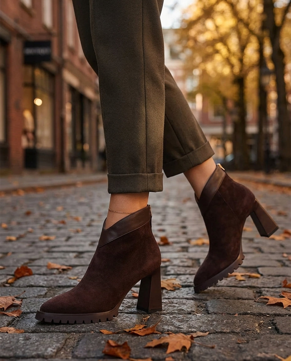 Naomi │ Women's Suede Wrap Design Block Heel Boots