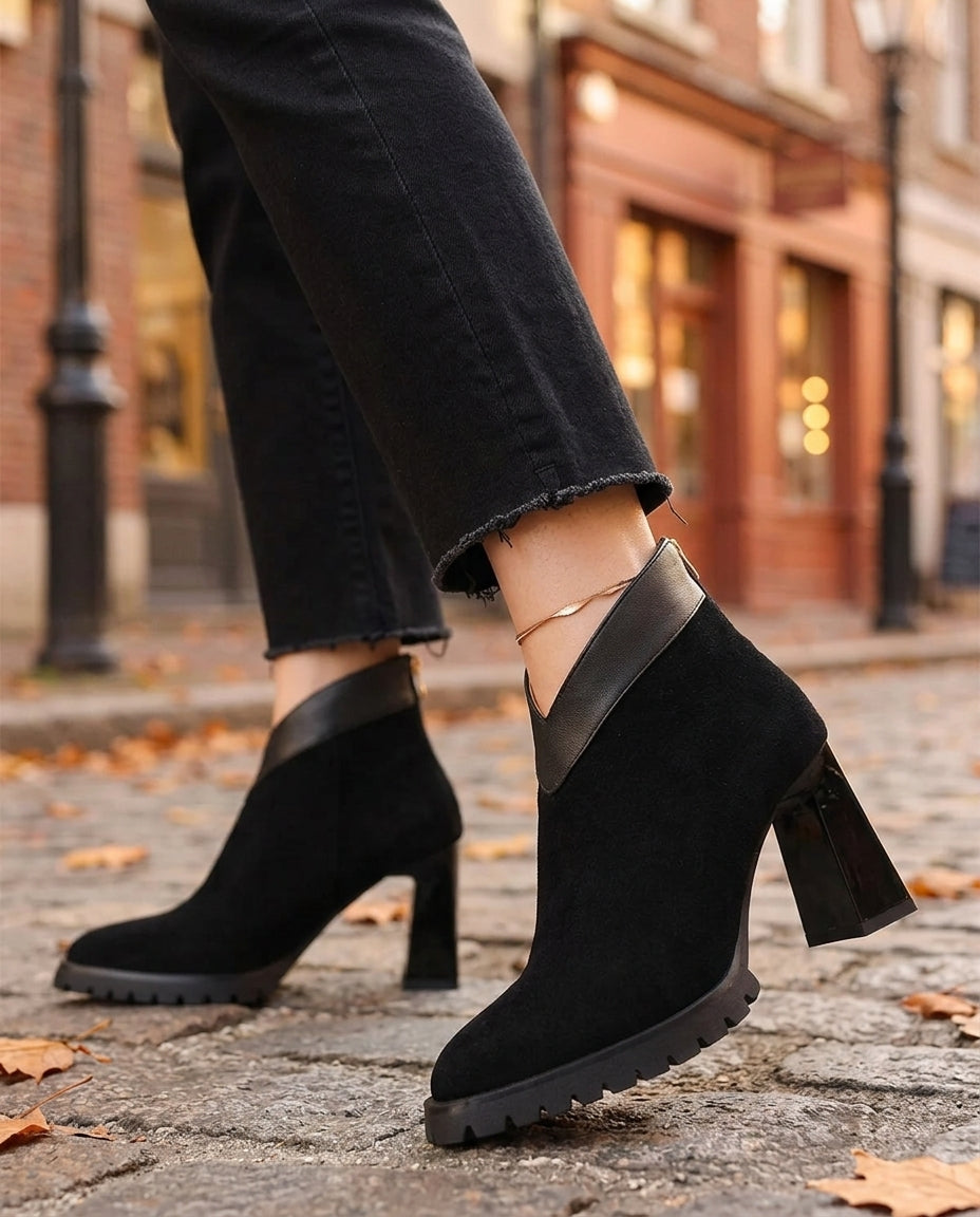 Naomi │ Women's Suede Wrap Design Block Heel Boots