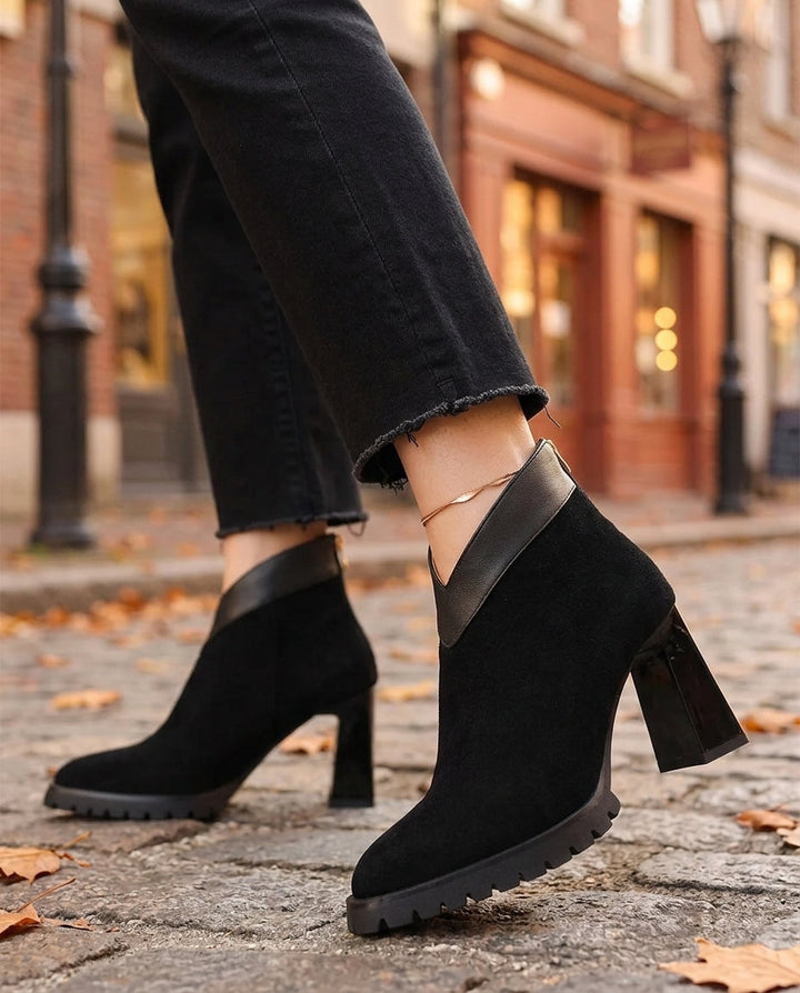 Naomi │ Women's Suede Wrap Design Block Heel Boots
