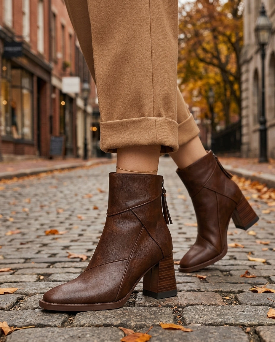 Beatrice │ Women's Leather Boots With Block Heel And Side Zip
