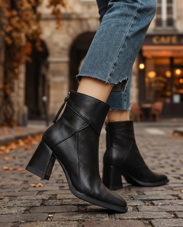 Beatrice │ Women's Leather Boots With Block Heel And Side Zip