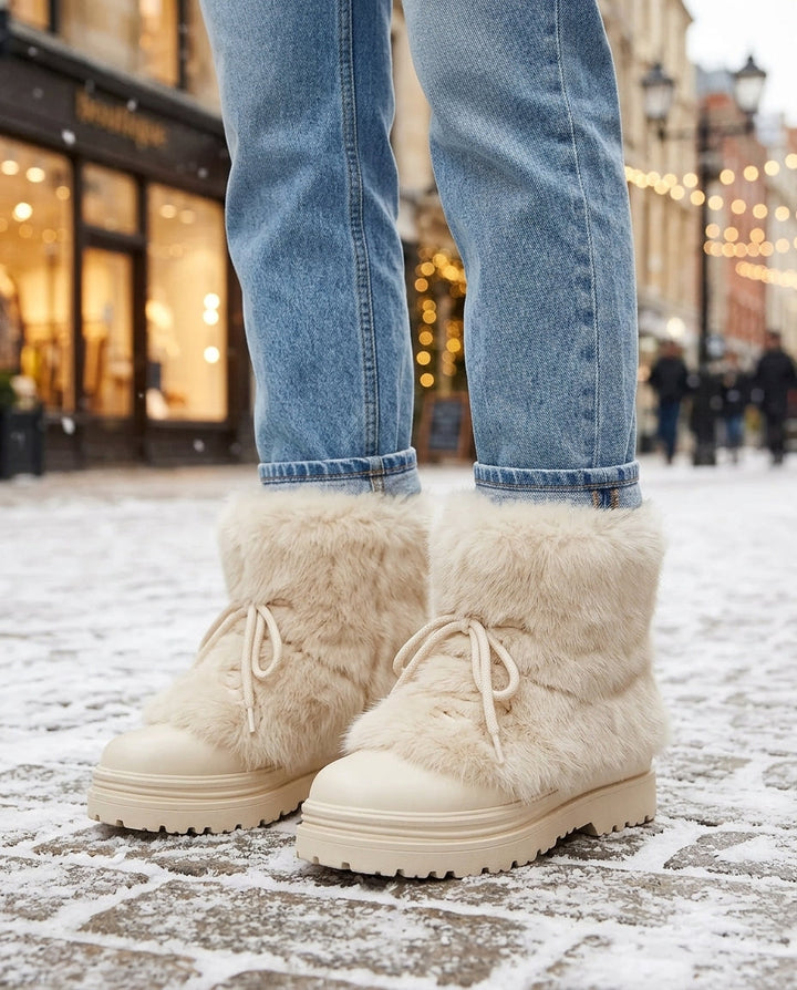 Charlotte │ Women's Fur Boots With Lace-Up Front And Platform Sole