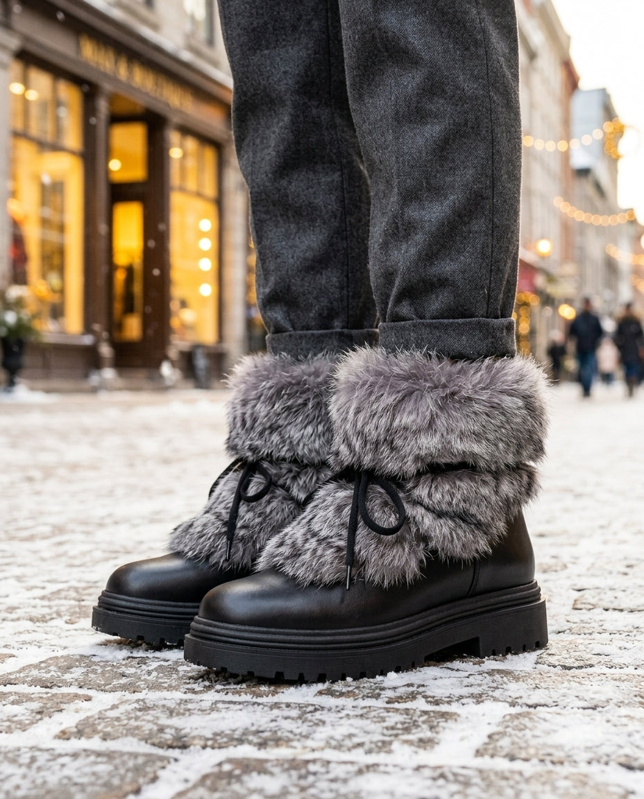 Charlotte │ Women's Fur Boots With Lace-Up Front And Platform Sole