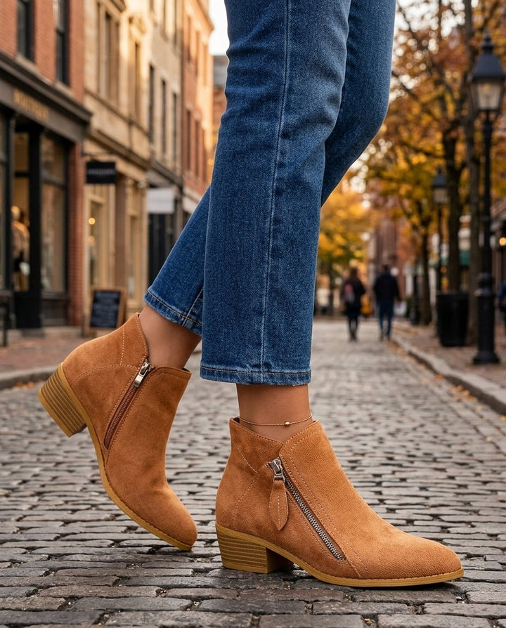 Eleanor │ Women's Leather Boots With Side Zipper And Block Heel