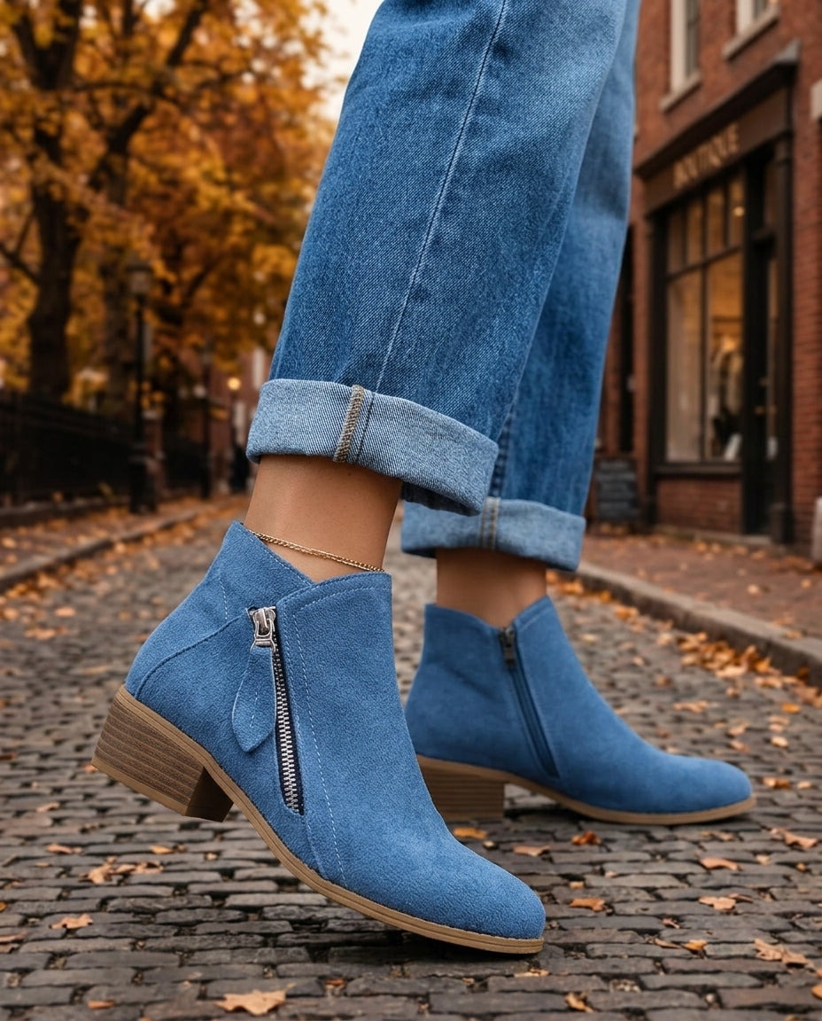 Eleanor │ Women's Leather Boots With Side Zipper And Block Heel