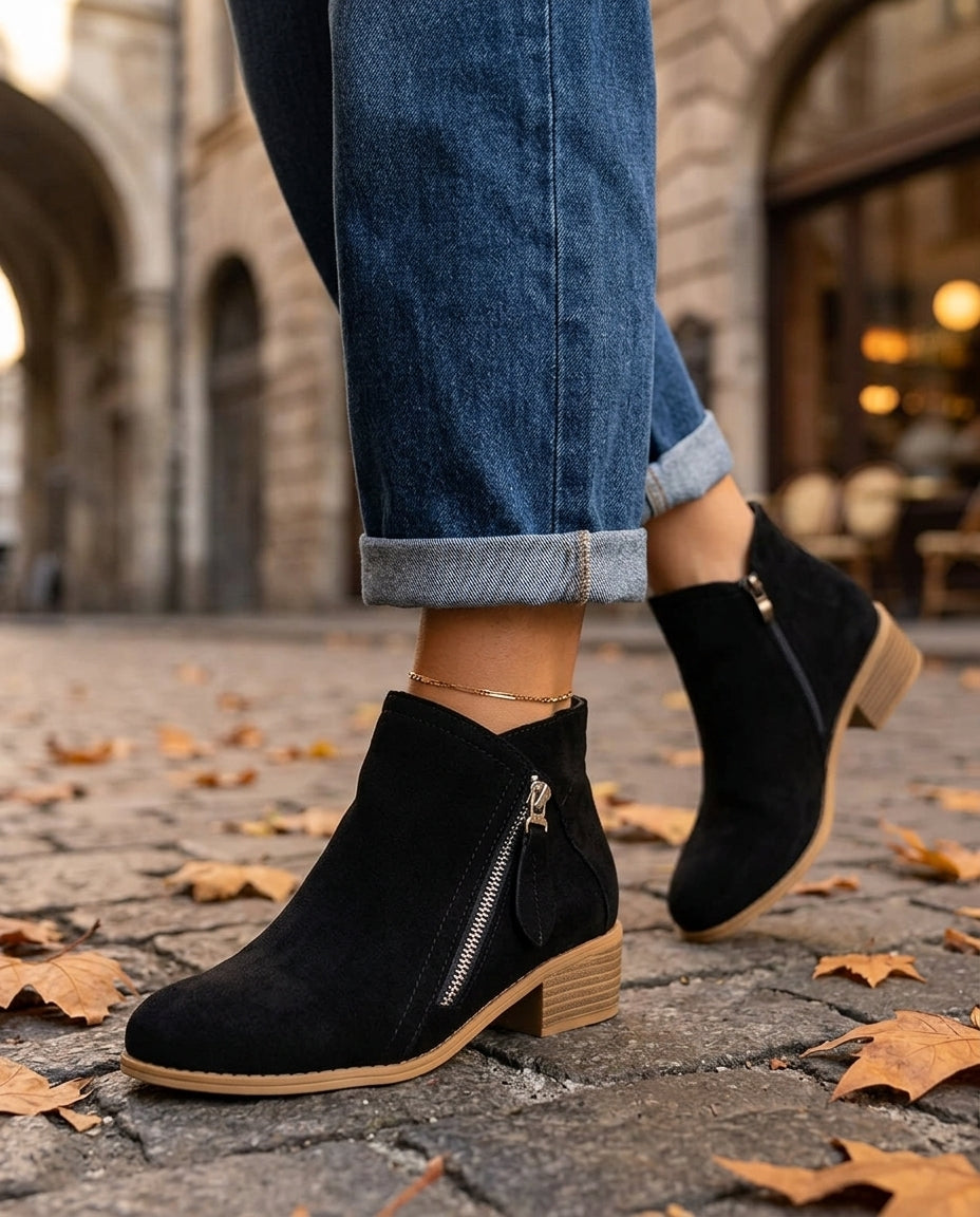 Eleanor │ Women's Leather Boots With Side Zipper And Block Heel