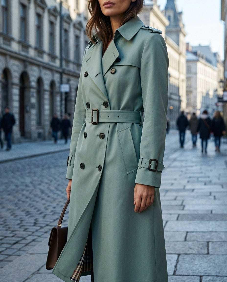 Nora │ Women's Double-Breasted Belted Trench Coat With Notched Collar