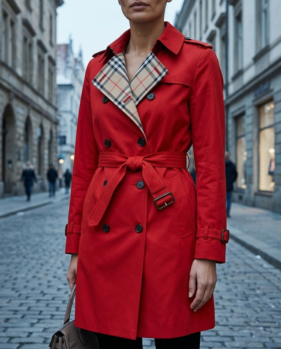 Nora │ Women's Double-Breasted Belted Trench Coat With Notched Collar