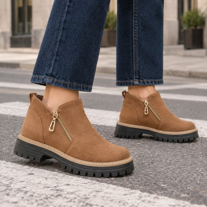 Tabitha │ Women's Lug Sole Ankle Boots With Angled Side Zips