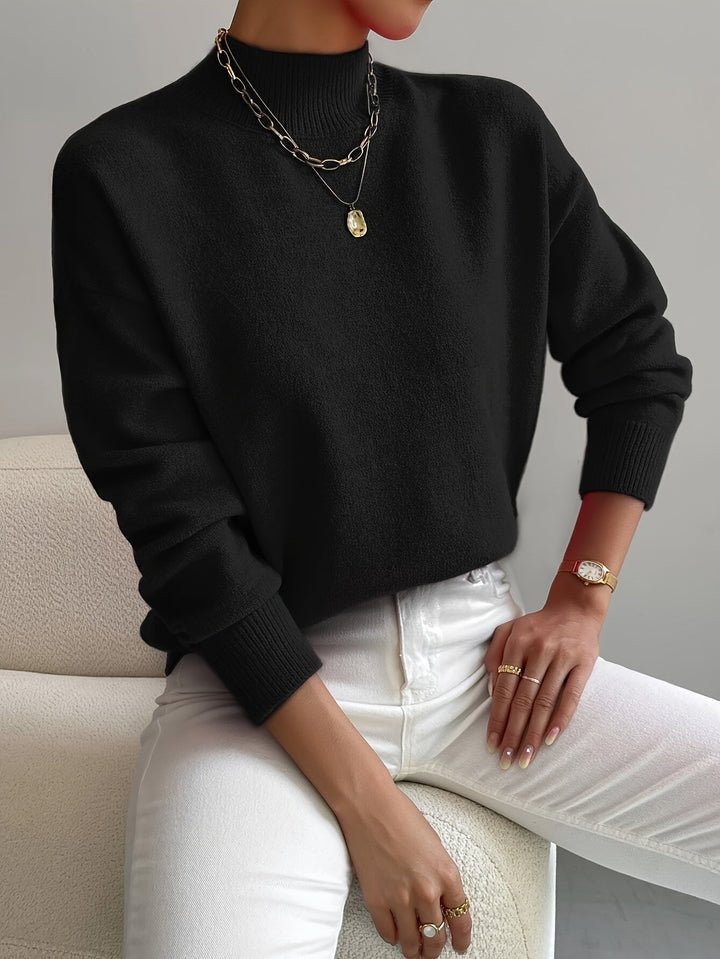 Winifred │ Women's Funnel Neck Knit Jumper With Ribbed Detailing