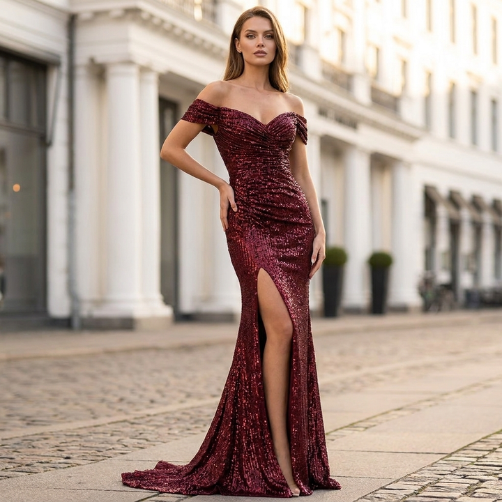 Corinna │ Women's Sequin Dress With Side Slit And Fitted Design