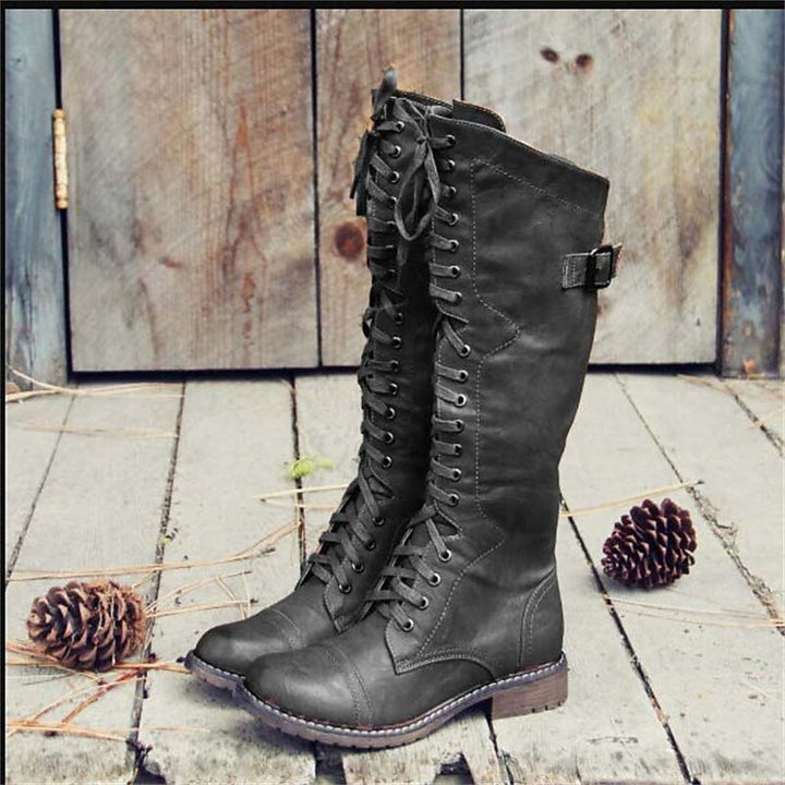Ruth │ Women's Leather Boots With Lace-Up Front And Buckled Strap