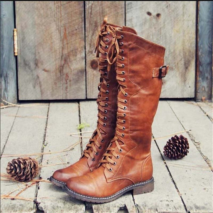 Ruth │ Women's Leather Boots With Lace-Up Front And Buckled Strap