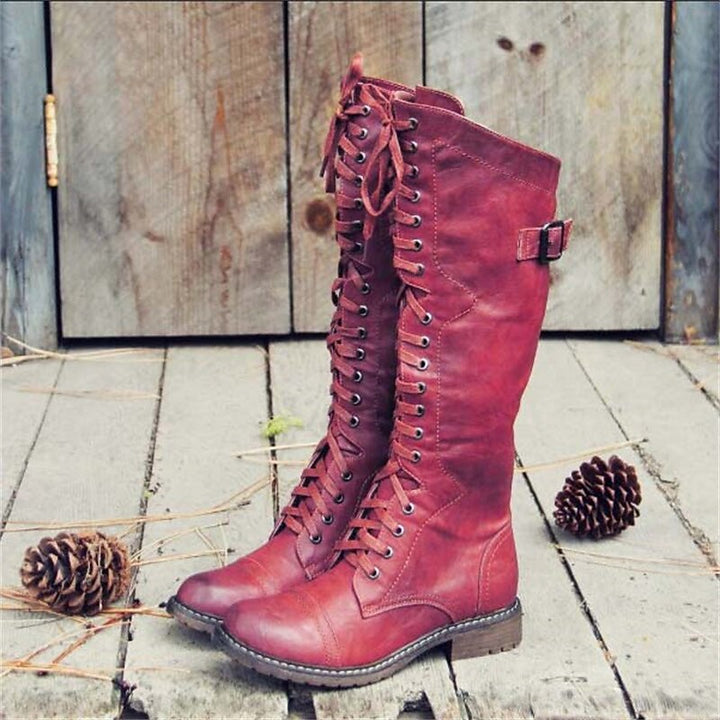 Ruth │ Women's Leather Boots With Lace-Up Front And Buckled Strap