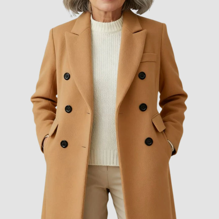 Women's Double-Breasted Wool Winter Coat Notch Lapel Long Tailored