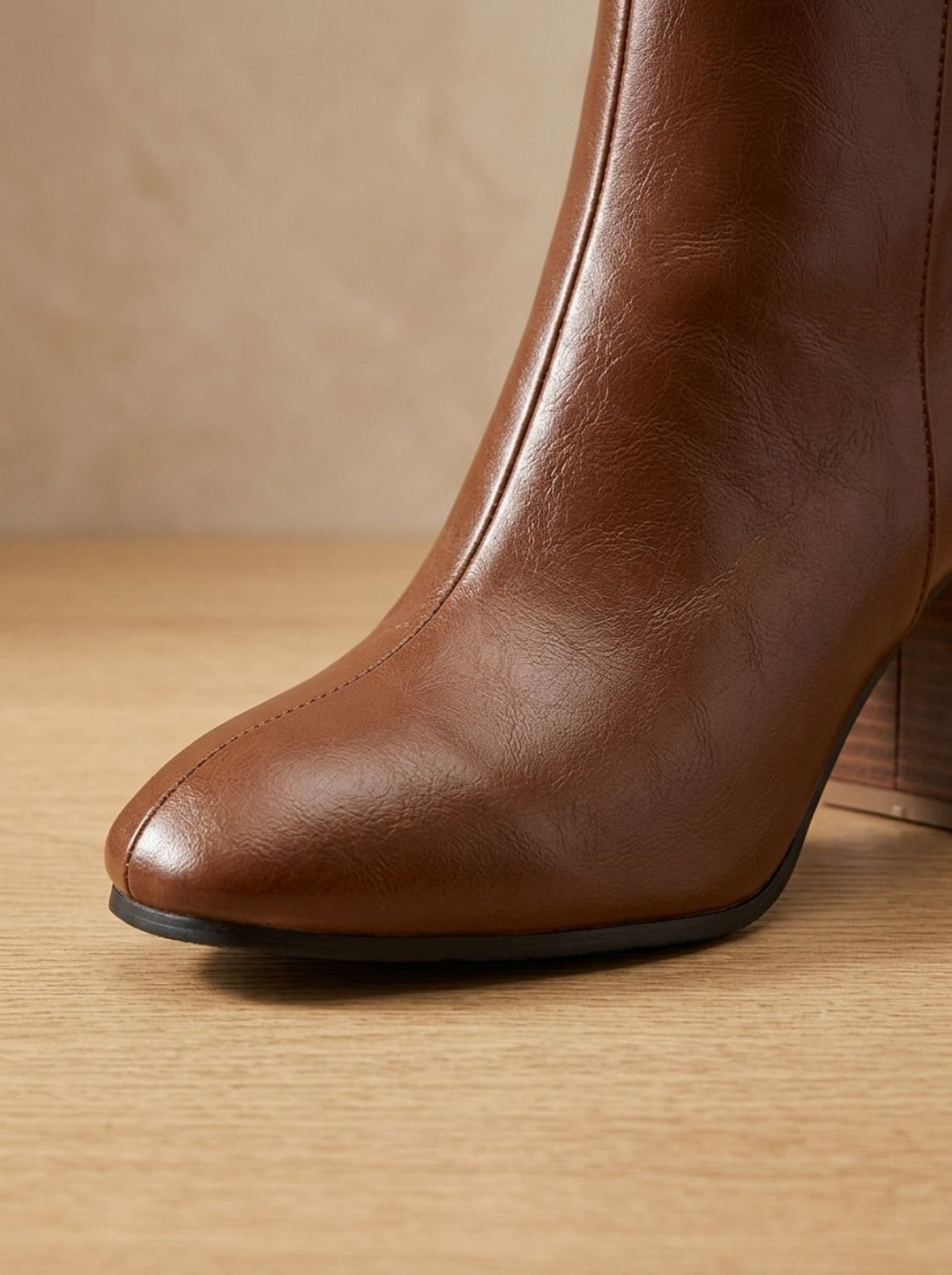 Women's Knee High Boots Block-Heel Side-Zip Faux Leather