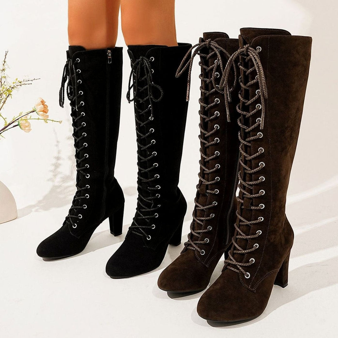 Women's Over-the-Knee High Boots Lace-Up Block Heel Suede