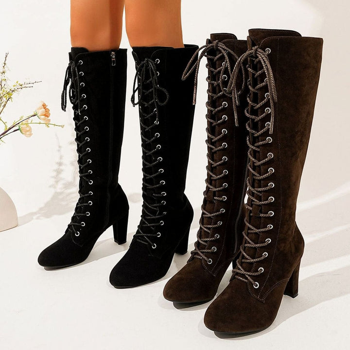 Women's Over-the-Knee High Boots Lace-Up Block Heel Suede