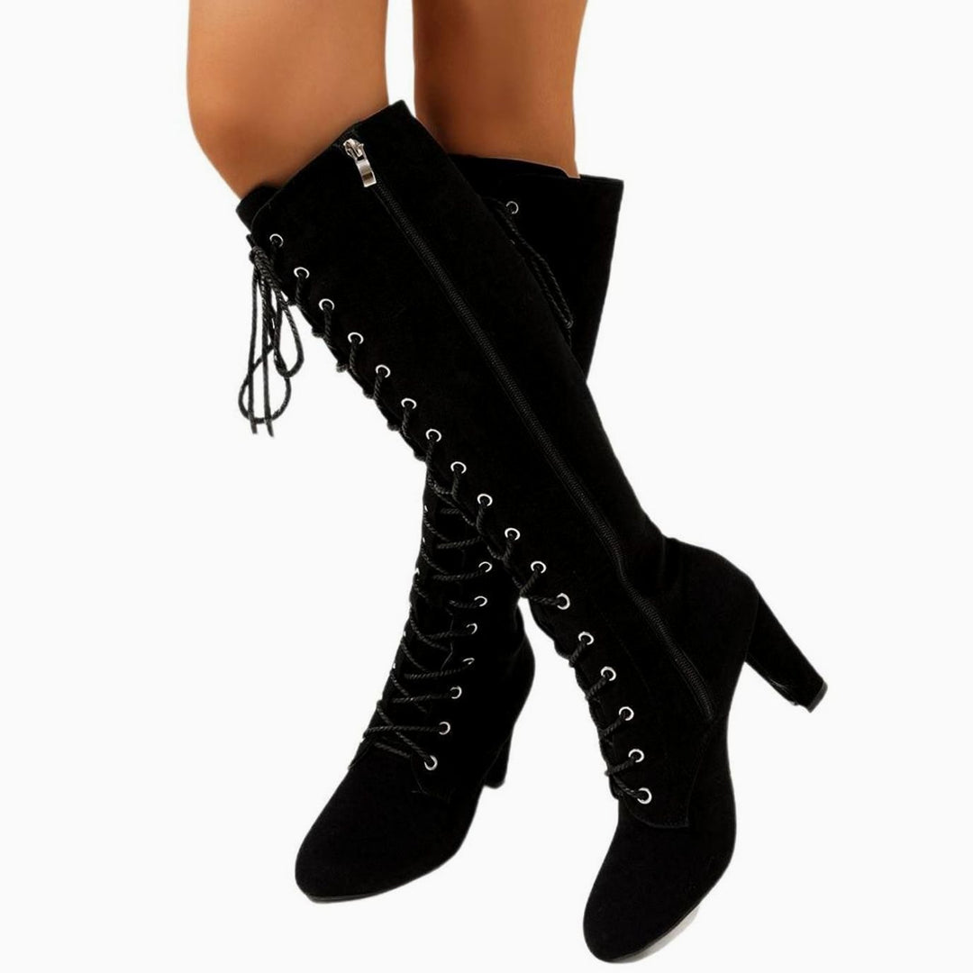 Women's Over-the-Knee High Boots Lace-Up Block Heel Suede